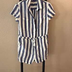 Pact Blue and White Striped Jumpsuit